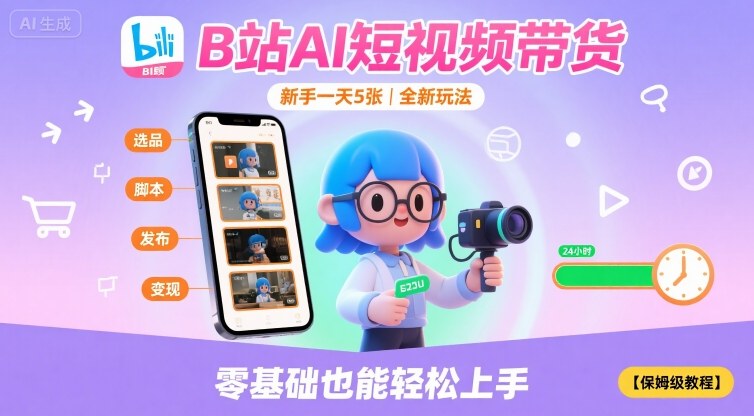 B站AI短视频带货，新手一天5张，全新玩法【保姆级教程】-萝卜兔资源站