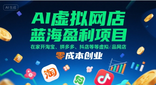 AI虚拟网店蓝海盈利项目，在家开淘宝、拼多多、抖店等虚拟品网店，零成本创业-萝卜兔资源站
