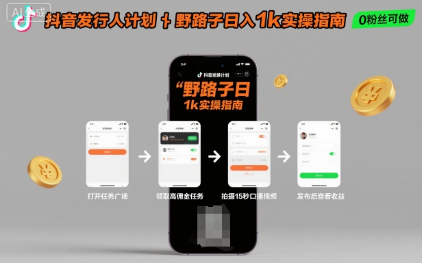 抖音发行人计划全新野路子玩法，随时随地，只要有手机，就能操作，日入1k+【揭秘】-萝卜兔资源站