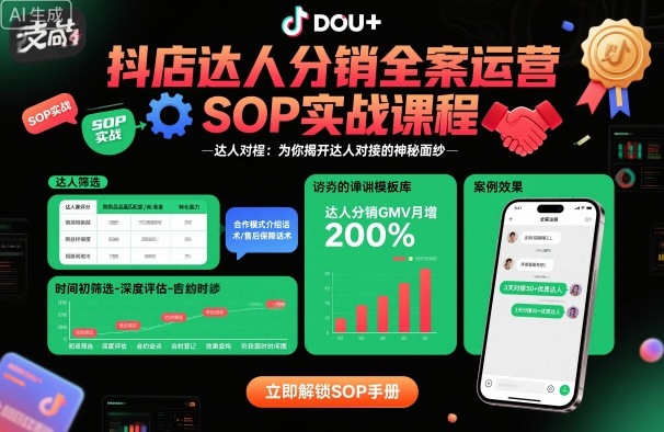 抖店达人分销全案运营SOP实战课程，为你揭开达人对接的神秘面纱-萝卜兔资源站