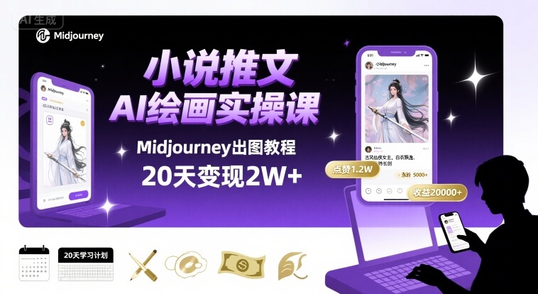 小说推文干货分享之AI绘画MJ出图实操课，用Midjourney做小说推文，20天挣2w-萝卜兔资源站