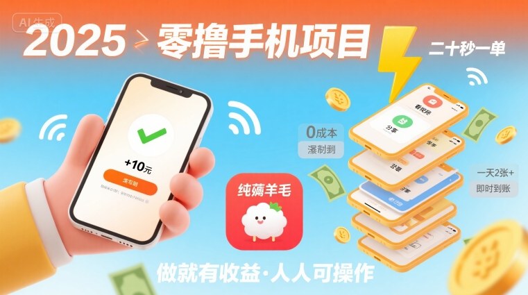 2025年零撸手机项目，二十秒一单，纯薅羊毛 一天2张+做就有【揭秘】-萝卜兔资源站