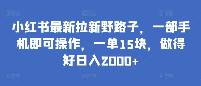 小红书最新拉新野路子，一部手机即可操作，一单15块，做得好日入2000+【揭秘】-萝卜兔资源站