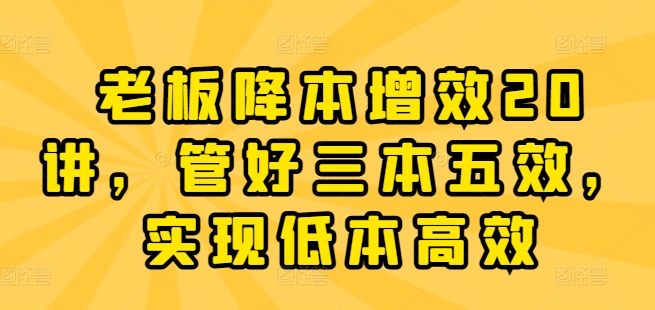 老板降本增效20讲，管好三本五效，实现低本高效-萝卜兔资源站