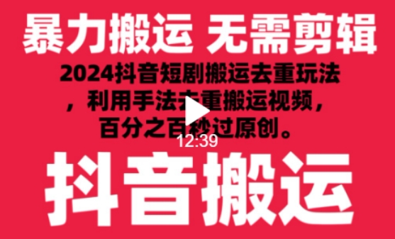 2024最新抖音搬运技术，抖音短剧视频去重，手法搬运，利用工具去重，达到秒过原创的效果【揭秘】-萝卜兔资源站