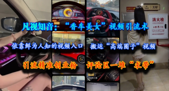 凡视知音：“香车美女”视频引流术，依靠鲜为人知的视频入口，搬运“高端圈子”视频，引流精准创业粉，评论区一堆“求带”-萝卜兔资源站