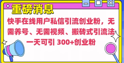 快手最新引流创业粉方法，无需养号、无需视频、搬砖式引流法【揭秘】-萝卜兔资源站