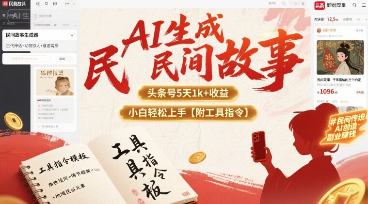 AI生成民间故事，头条号5天1k+，小白轻松上手【附工具指令】-萝卜兔资源站