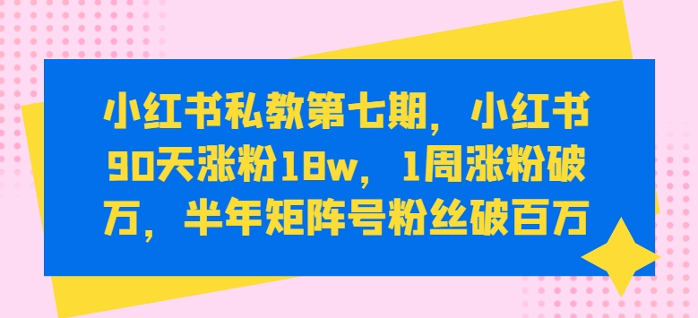 小红书私教第七期，小红书90天涨粉18w，1周涨粉破万，半年矩阵号粉丝破百万-萝卜兔资源站