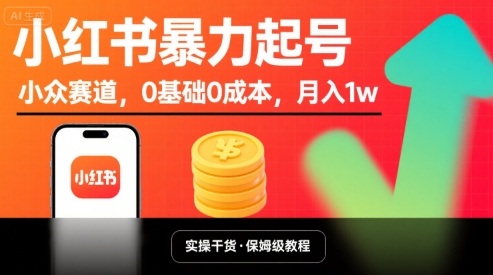 小红书暴力起号，小众赛道，0基础0成本，月入1w-萝卜兔资源站