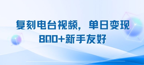 复刻电台视频，单日变现8张+新手友好，长期可做-萝卜兔资源站
