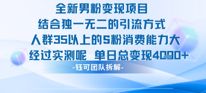 全新男粉变现项目引流人群35以上的男粉消费能力大 经过实测单日变现1k+-萝卜兔资源站