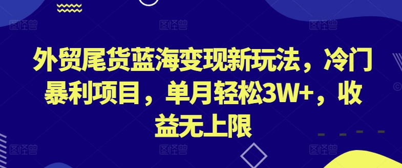 外贸尾货蓝海变现新玩法，冷门暴利项目，单月轻松3W+，收益无上限【揭秘】-萝卜兔资源站