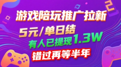 游戏陪玩推广拉新，无需回填，5米每单日结，0粉丝也能做，有人已提现1.3W，错过再等半年-萝卜兔资源站
