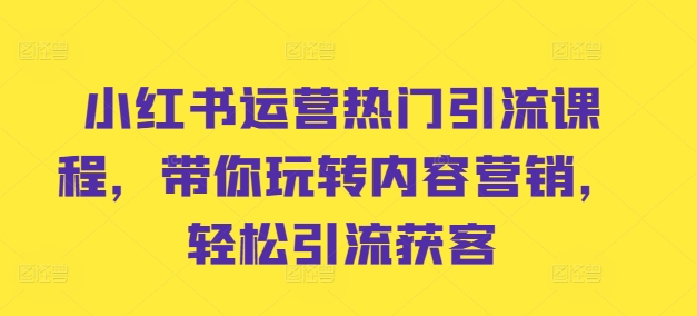 小红书运营热门引流课程，带你玩转内容营销，轻松引流获客-萝卜兔资源站