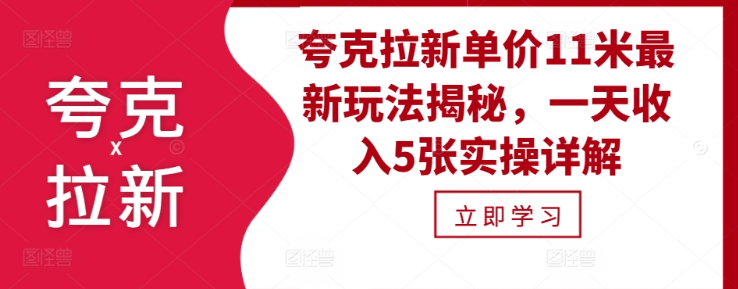 夸克拉新单价11米最新玩法揭秘，一天收入5张实操详解-萝卜兔资源站