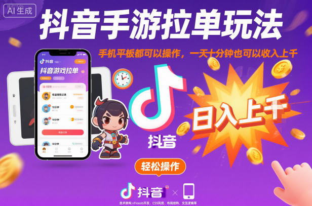 抖音手游拉单玩法,手机平板都可以操作,一天十分钟也可以收入上K【揭秘】-萝卜兔资源站