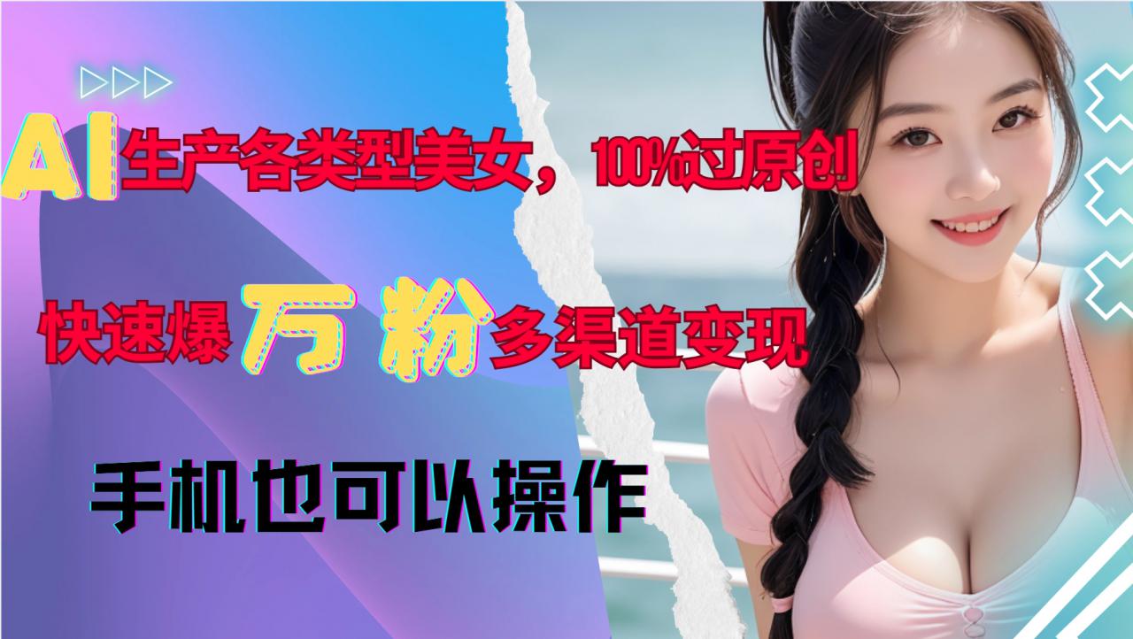 AI生产各类型美女，100%过原创，快速爆万粉，多渠道变现，新手可做-萝卜兔资源站