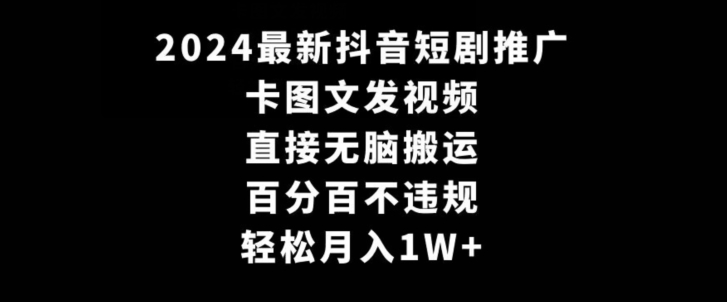 2024最新抖音短剧推广，卡图文发视频，直接无脑搬，百分百不违规，轻松月入1W+【揭秘】-萝卜兔资源站