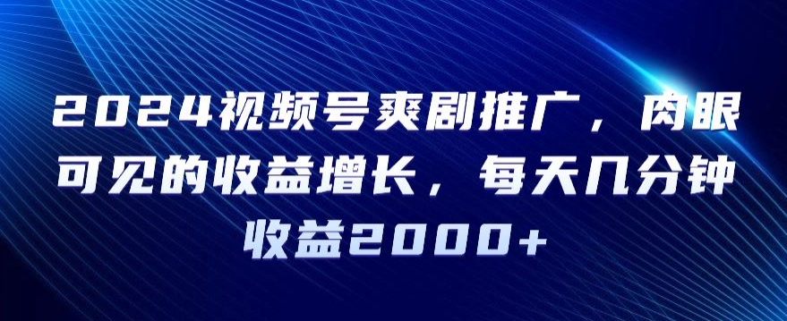 2024视频号爽剧推广，肉眼可见的收益增长，每天几分钟收益2000+【揭秘】-萝卜兔资源站