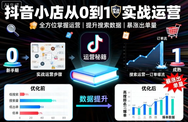 抖音小店从0到1实战运营，帮你全方位掌握小店运营，提升搜索数据与出单量-萝卜兔资源站