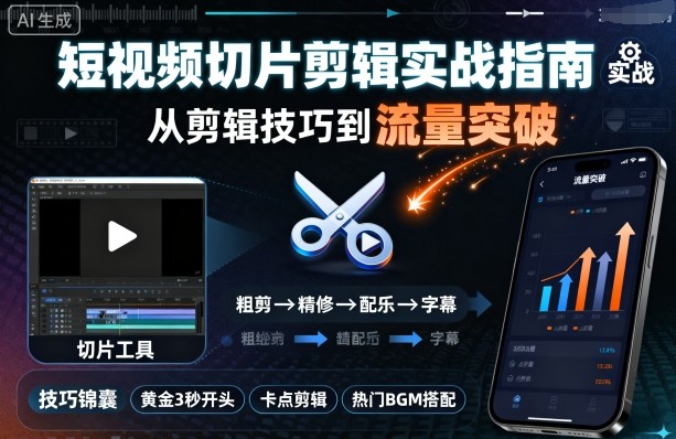 短视频切片剪辑实战指南，从剪辑技巧到流量突破-萝卜兔资源站