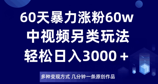 60天暴力涨粉60W，中视频另类玩法，日入3000＋，几分钟一条原创作品多种变现方式-萝卜兔资源站