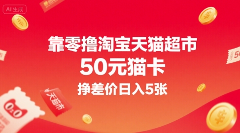 靠零撸淘宝天猫超市50元猫卡，挣差价日入5张-萝卜兔资源站