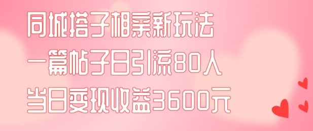 同城搭子相亲新玩法一篇帖子引流80人当日变现3600元(项目教程+实操教程)【揭秘】-萝卜兔资源站