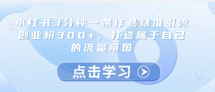 小红书3分钟一条作品精准引流创业粉300+，打造属于自己的流量帝国-萝卜兔资源站