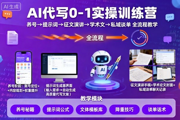 AI代写0-1实操训练营，从养号、提示词、征文演讲、学术文，到私域谈单的全流程教学-萝卜兔资源站