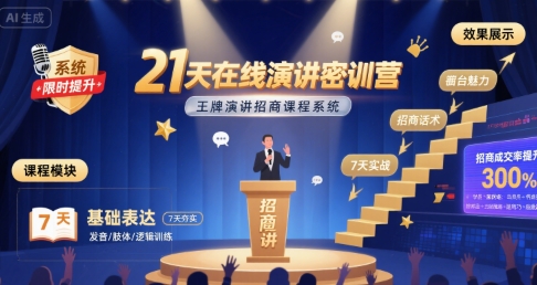 21天在线演讲密训营，王牌演讲招商课程系统-萝卜兔资源站