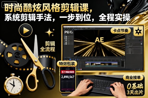 时尚酷炫风格剪辑课，系统剪辑手法，一步到位，全程实操-萝卜兔资源站