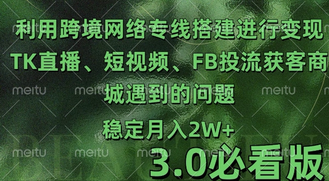 利用跨境电商网络及搭建TK直播、短视频、FB投流获客以及商城遇到的问题进行变现3.0必看版【揭秘】-萝卜兔资源站
