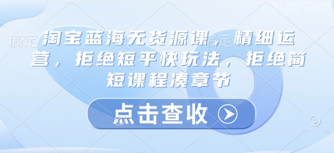 淘宝蓝海无货源课，精细运营，拒绝短平快玩法，拒绝简短课程凑章节-萝卜兔资源站