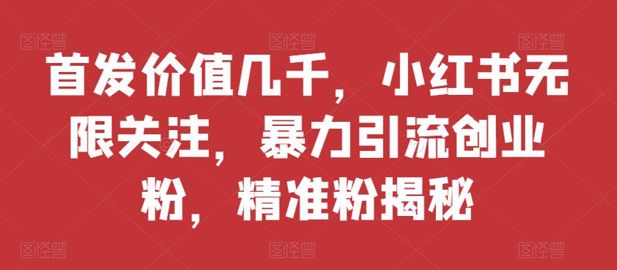 首发价值几千，小红书无限关注，暴力引流创业粉，精准粉揭秘-萝卜兔资源站