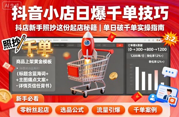 抖音小店日爆千单技巧，抖店新手照抄这份起店秘籍，单日破千单-萝卜兔资源站