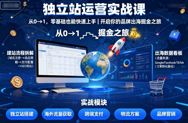 独立站运营实战课，​从0到1，零基础也能快速上手，开启你的品牌出海掘金之旅-萝卜兔资源站