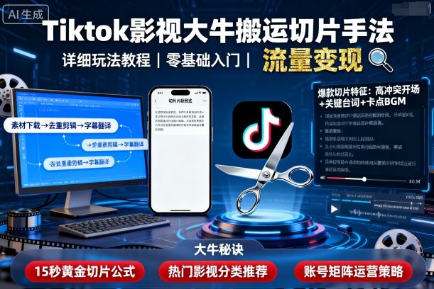 Tiktok影视大牛搬运切片手法，详细玩法教程-萝卜兔资源站