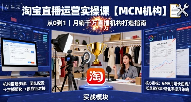 淘宝直播运营实操课【MCN机构】，从0到1做一家月销千W的直播机构-萝卜兔资源站