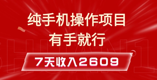 纯手机操作的小项目，有手就能做，7天收入2609+实操教程【揭秘】-萝卜兔资源站