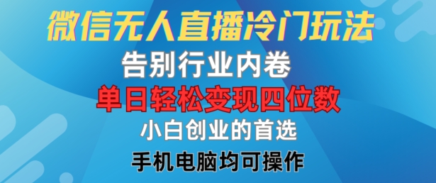 微信无人直播冷门玩法，告别行业内卷，单日轻松变现四位数，小白的创业首选【揭秘】-萝卜兔资源站