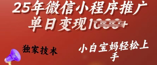 25年微信小程序推广单日变现多张，独家技术，小白宝妈轻松上手【揭秘】-萝卜兔资源站