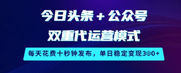 今日头条+公众号双重代运营模式，每天花费十秒钟发布，单日稳定变现3张【揭秘】-萝卜兔资源站