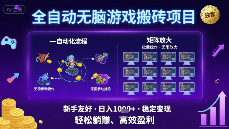 全自动无脑游戏搬砖项目，独家玩法，可批量矩阵无限放大，新手也能轻松日入1k+【揭秘】-萝卜兔资源站