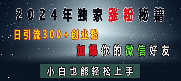 2024年独家涨粉秘籍，日引流300+创业粉，加爆你的微信好友，小白也能轻松上手-萝卜兔资源站