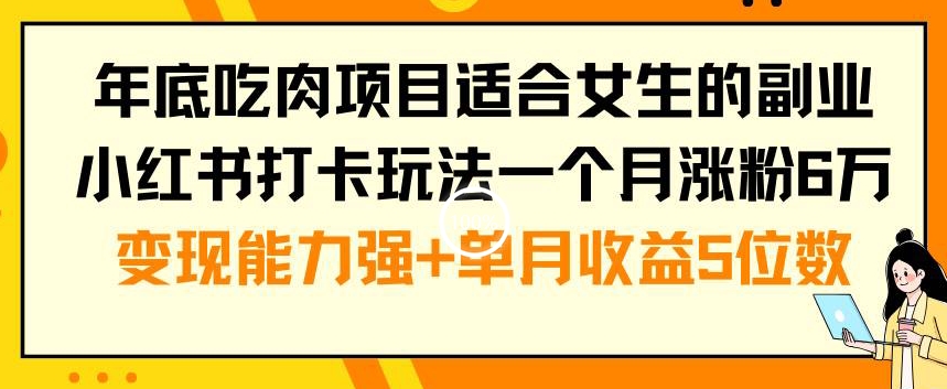年底吃肉项目适合女生的副业小红书打卡玩法一个月涨粉6万+变现能力强+单月收益5位数【揭秘】-萝卜兔资源站