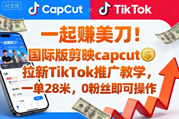 一起賺美刀!国际版剪映capcut拉新TikTok推广教学,一单28米,0粉丝即可操作(附推广入口和教学)-萝卜兔资源站