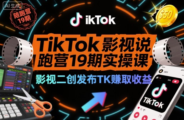 TikTok影视解说陪跑营19期实操课，影视二创发布TK賺取收益，万播收益50美金-萝卜兔资源站