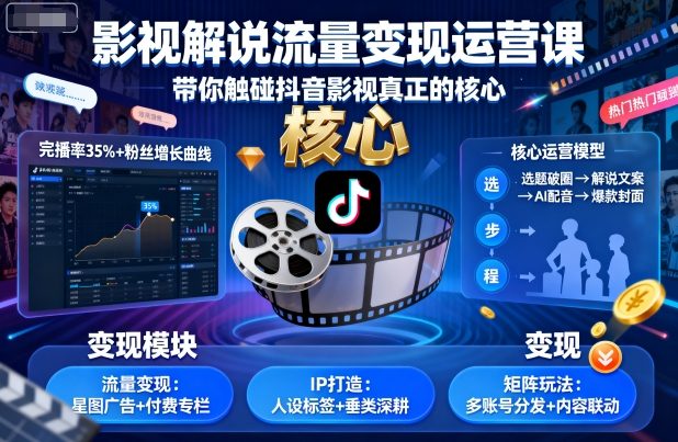 影视解说流量变现运营课，带你触碰抖音影视真正的核心-萝卜兔资源站